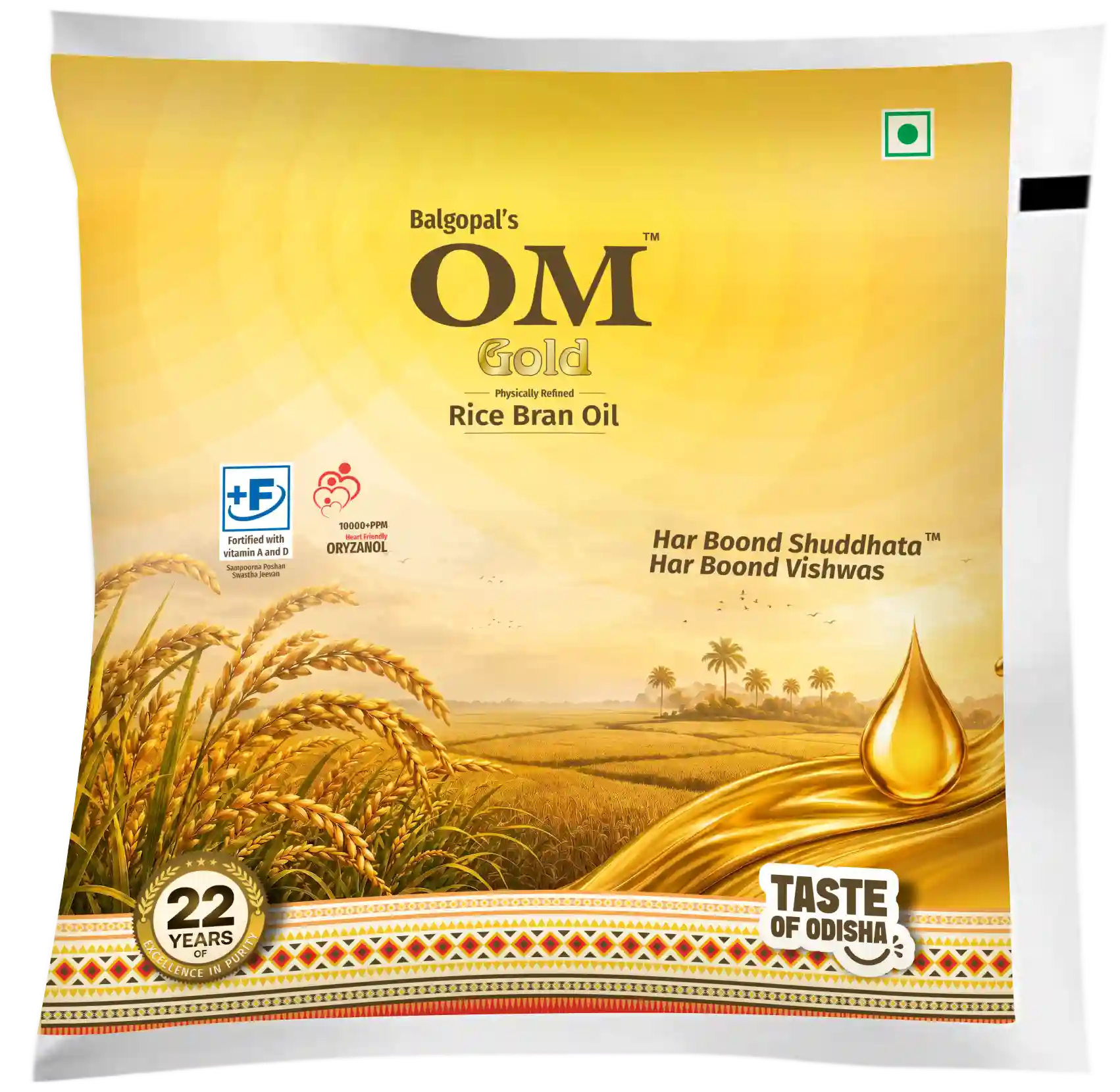 Om Gold Rice Bran Oil | 400 gm Pouch